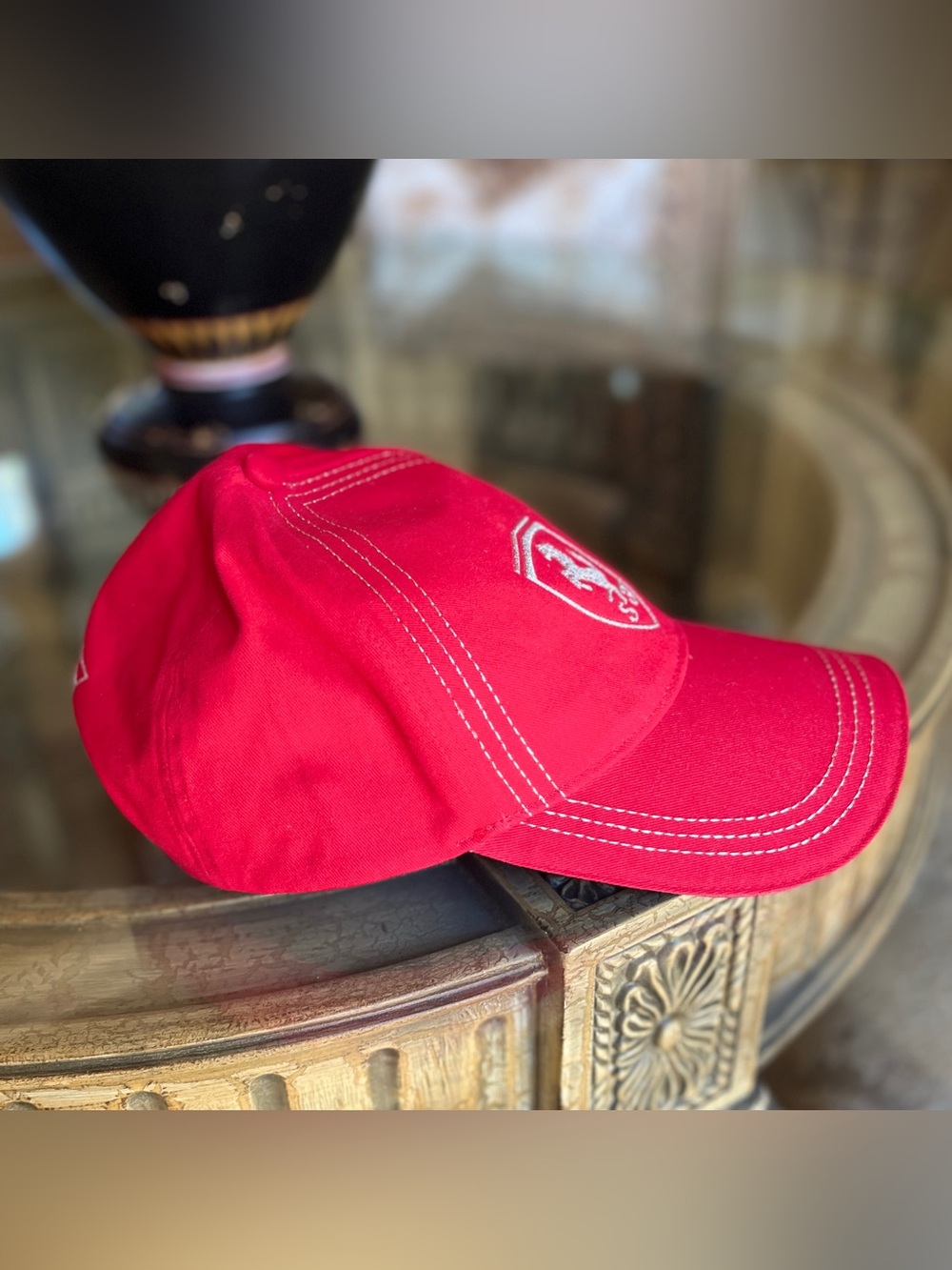 Red Baseball Cap with Silver Embroidered Shield Logo - Picture 4 of 15